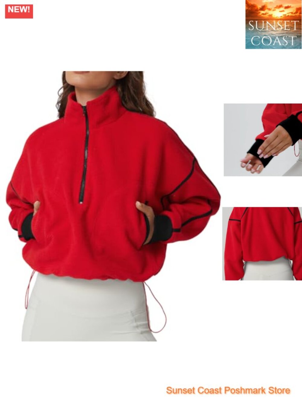 Half Zip Fleece Pullover Sweatshirt Cropped Sherpa Jacket Winter Cozy Top